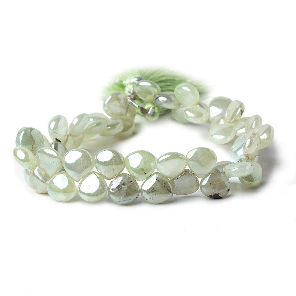 7-8mm Mystic Prehnite Plain Heart Beads 8 inch 49 beads - Beadsofcambay.com
