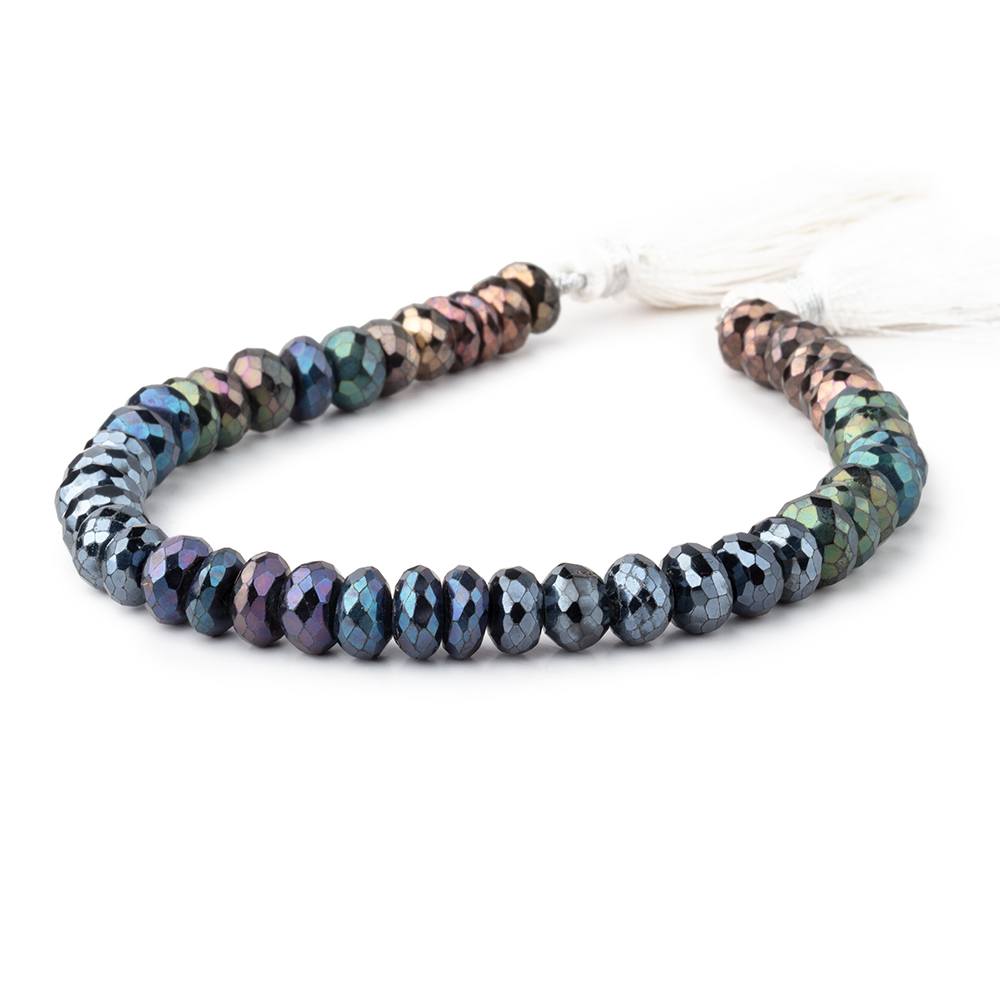 7-8mm Peacock Metallic Black Spinel Faceted Rondelles 8 inch 45 pieces - Beadsofcambay.com