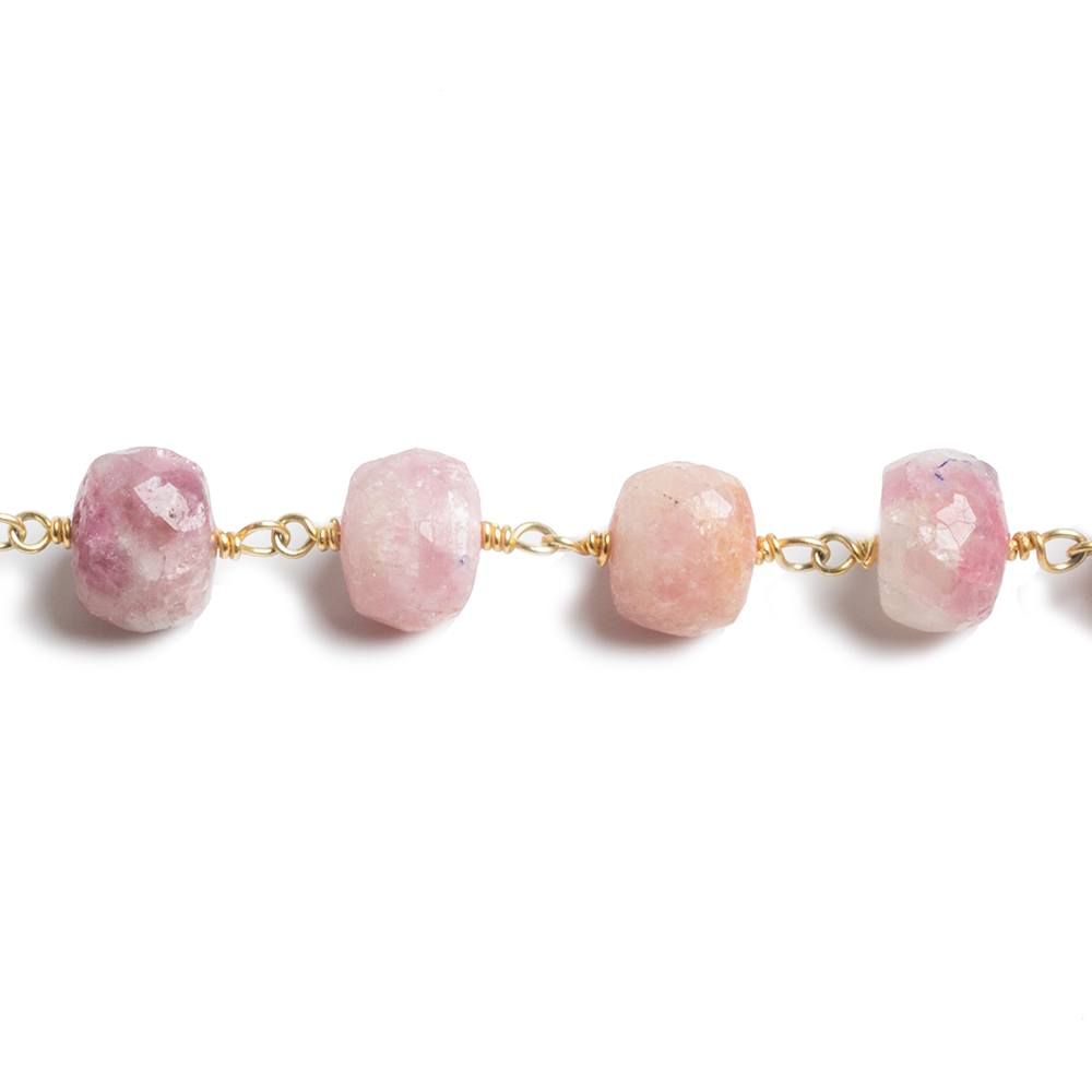 7-8mm Pink Tourmaline faceted rondelle Gold Chain by the foot 27 beads - Beadsofcambay.com
