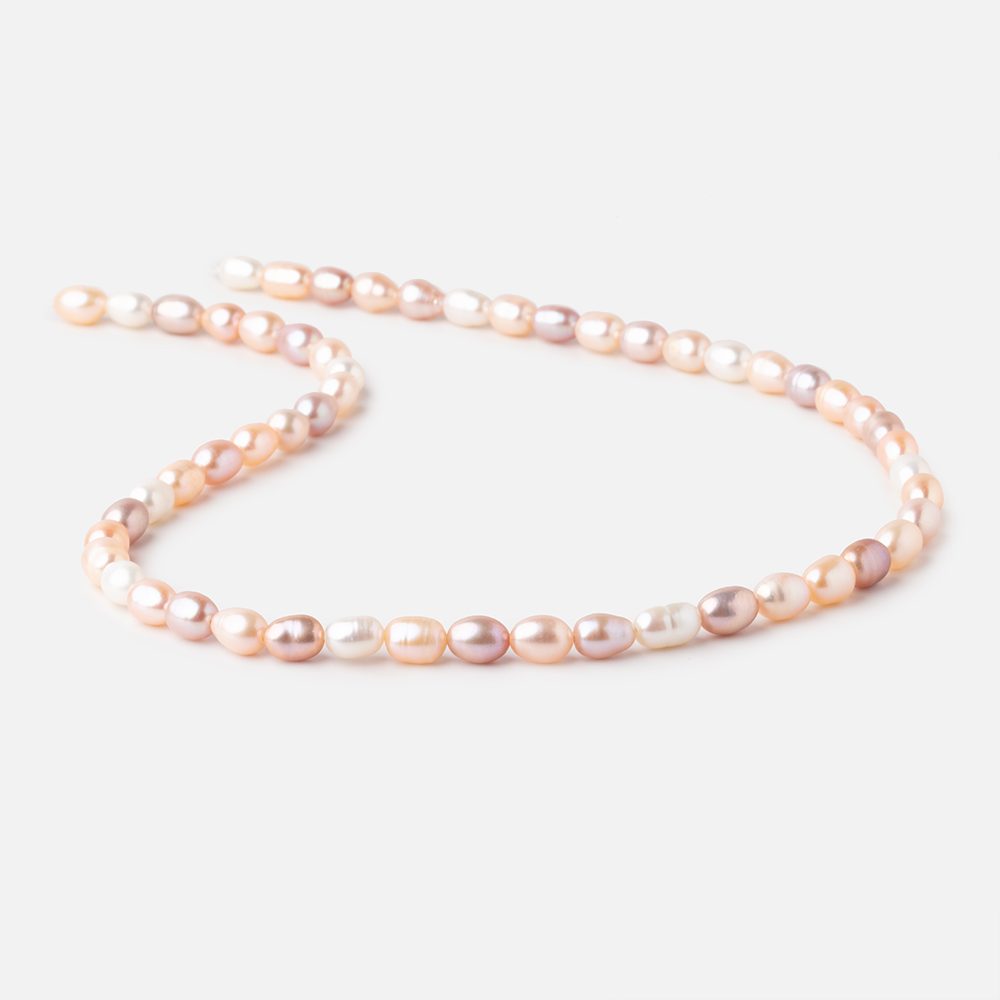 7-8mm Tri Color Straight Drilled Oval Freshwater Pearls 16 inch 55 pieces - Beadsofcambay.com