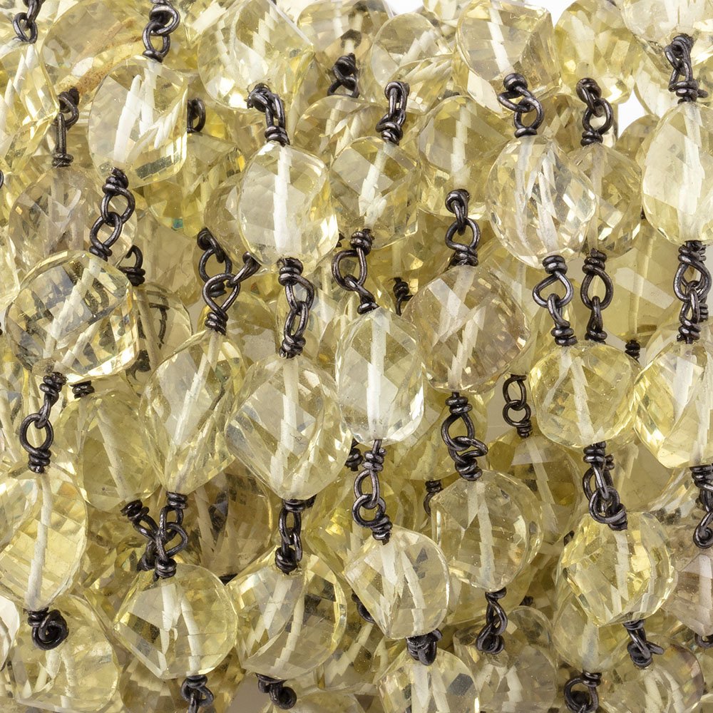 7-9mm Lemon Quartz Faceted Twist Beads on Black Gold over .925 Silver Chain - Beadsofcambay.com