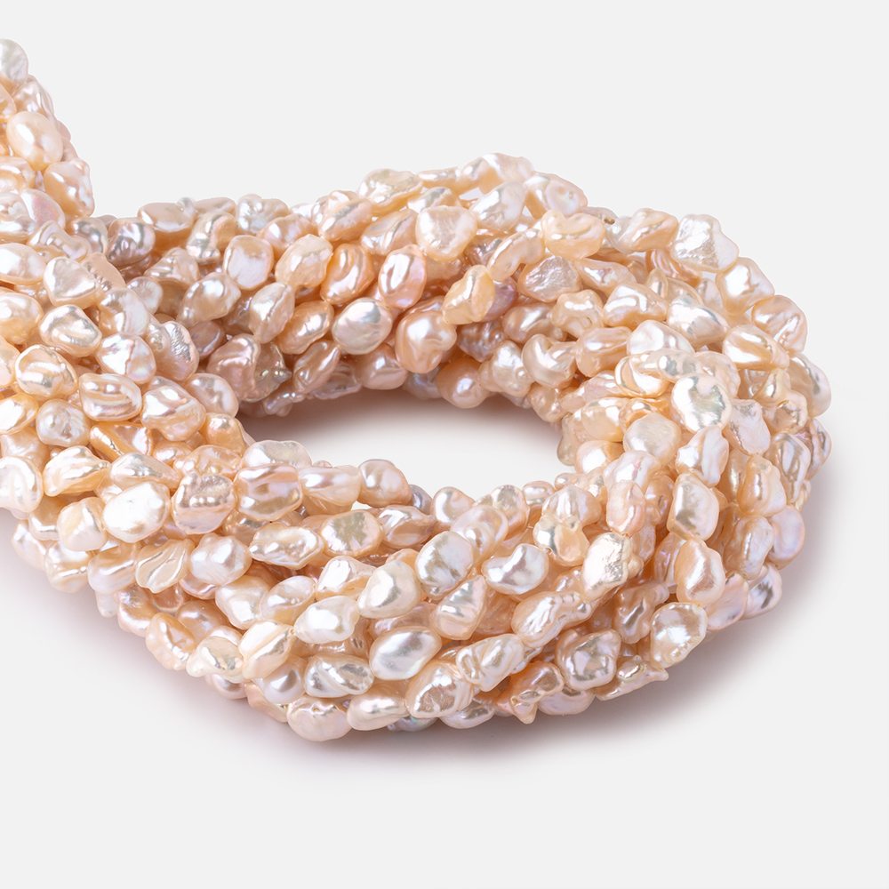 7-9mm Peach Straight Drilled Keshi Freshwater Pearls 16 inch 54 pieces - Beadsofcambay.com