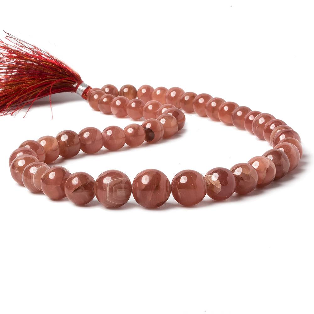7.5-12mm Rhodochrosite Plain Round Beads 16 inch 45 pieces AAA - Beadsofcambay.com