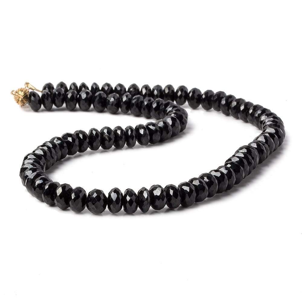 7.5-8mm Black Spinel faceted rondelle Necklace with 14kt Gold Clasp 16 inch AA - Beadsofcambay.com