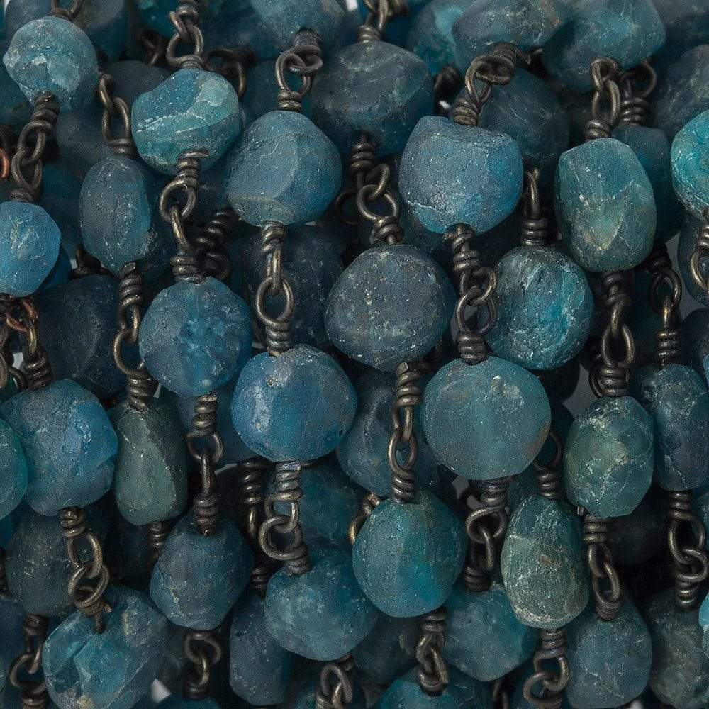 7.5-8mm Matte Apatite plain coin Black Gold plated Chain by the foot 22 beads - Beadsofcambay.com