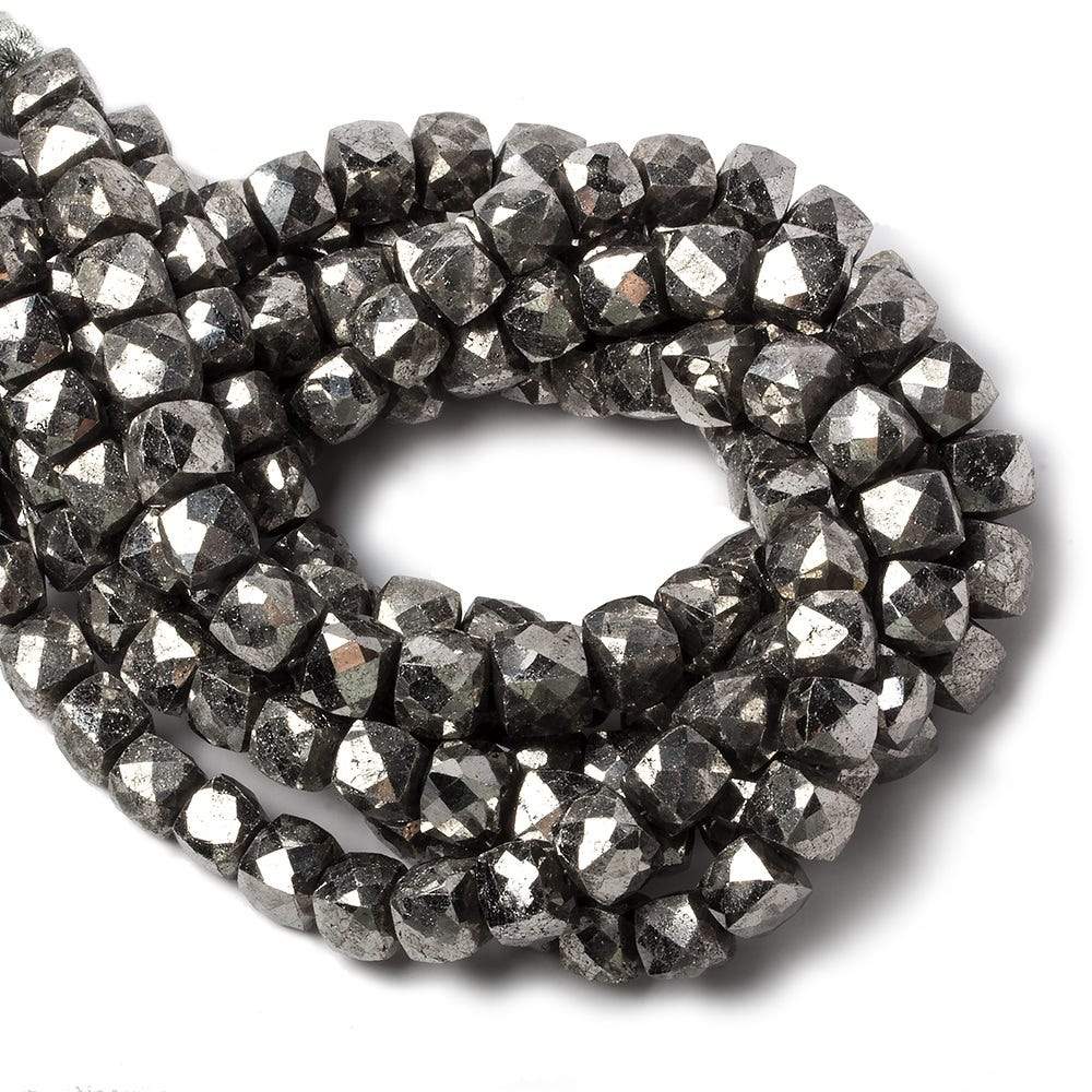 7.5x7.5-8x8mm Silver Pyrite Faceted Cubes 8 inch 27 pieces A - Beadsofcambay.com