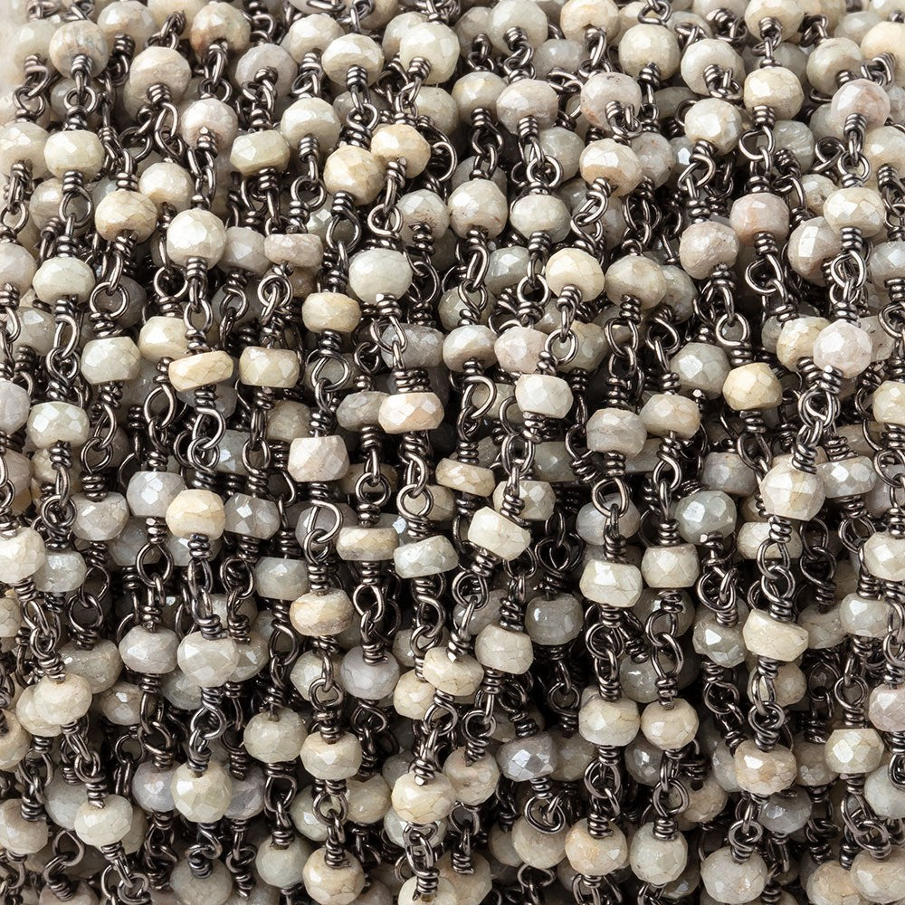 3mm Mystic Tan Sapphire faceted rondelles on Black Gold over .925 Chain - BeadsofCambay.com