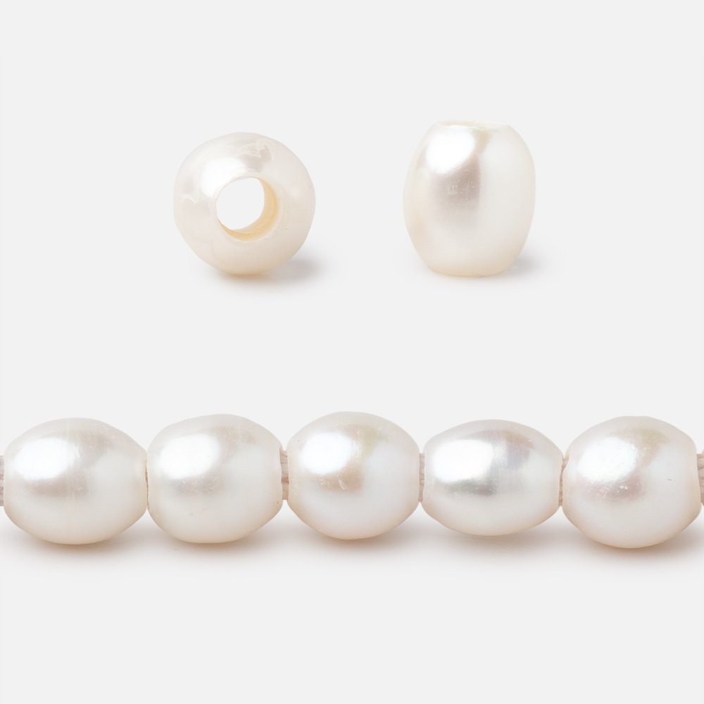 7x6-8x7mm Off White Oval 2.5mm Drill Hole Freshwater Pearls 53 pieces - BeadsofCambay.com
