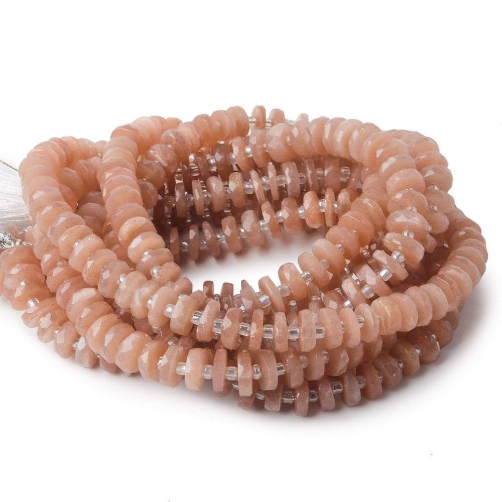 6.5mm Angel Skin Peach Moonstone faceted heshi beads 16 inch 100 pieces - Beadsofcambay.com