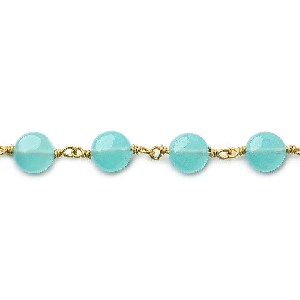 7mm Aqua Blue Chalcedony plain coin Vermeil Chain by the foot - Beadsofcambay.com