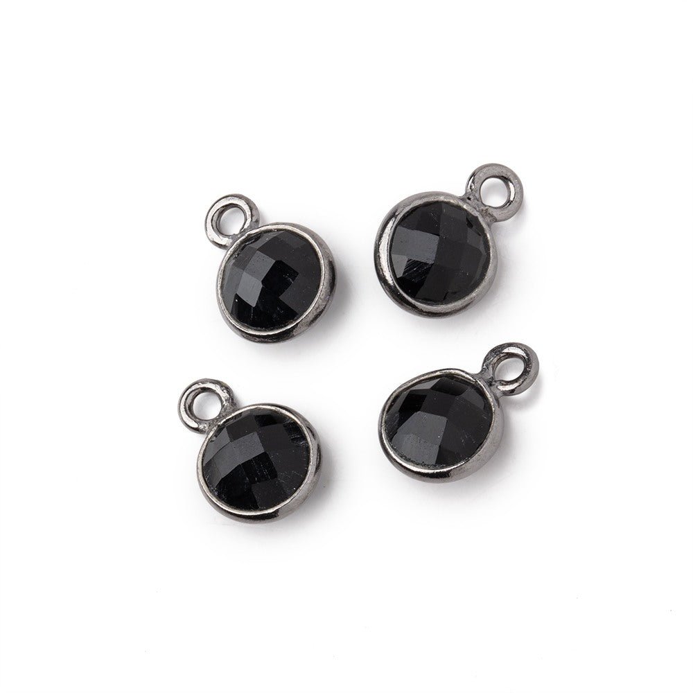 7mm Black Gold Bezel Black Onyx Faceted Coin Focal Pendants Set of 4 pieces - Beadsofcambay.com