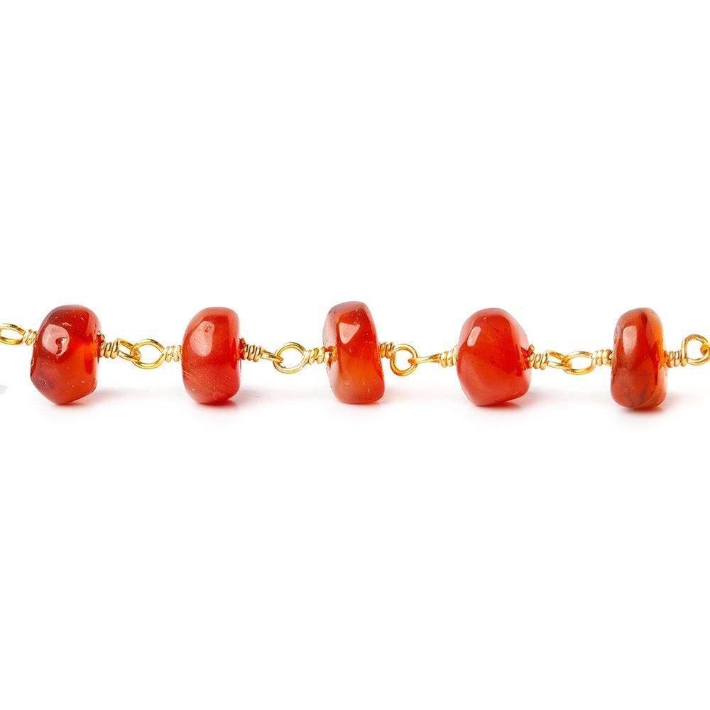 7mm Carnelian Agate plain rondelle Gold plated Chain by the foot - Beadsofcambay.com