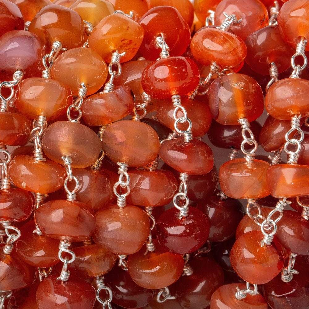7mm Carnelian Agate plain rondelle Silver plated Chain by the foot - Beadsofcambay.com