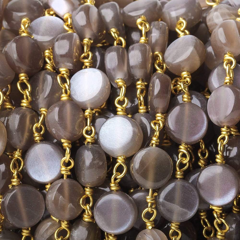 7mm Chocolate Moonstone plain coin Vermeil Chain by the foot - Beadsofcambay.com