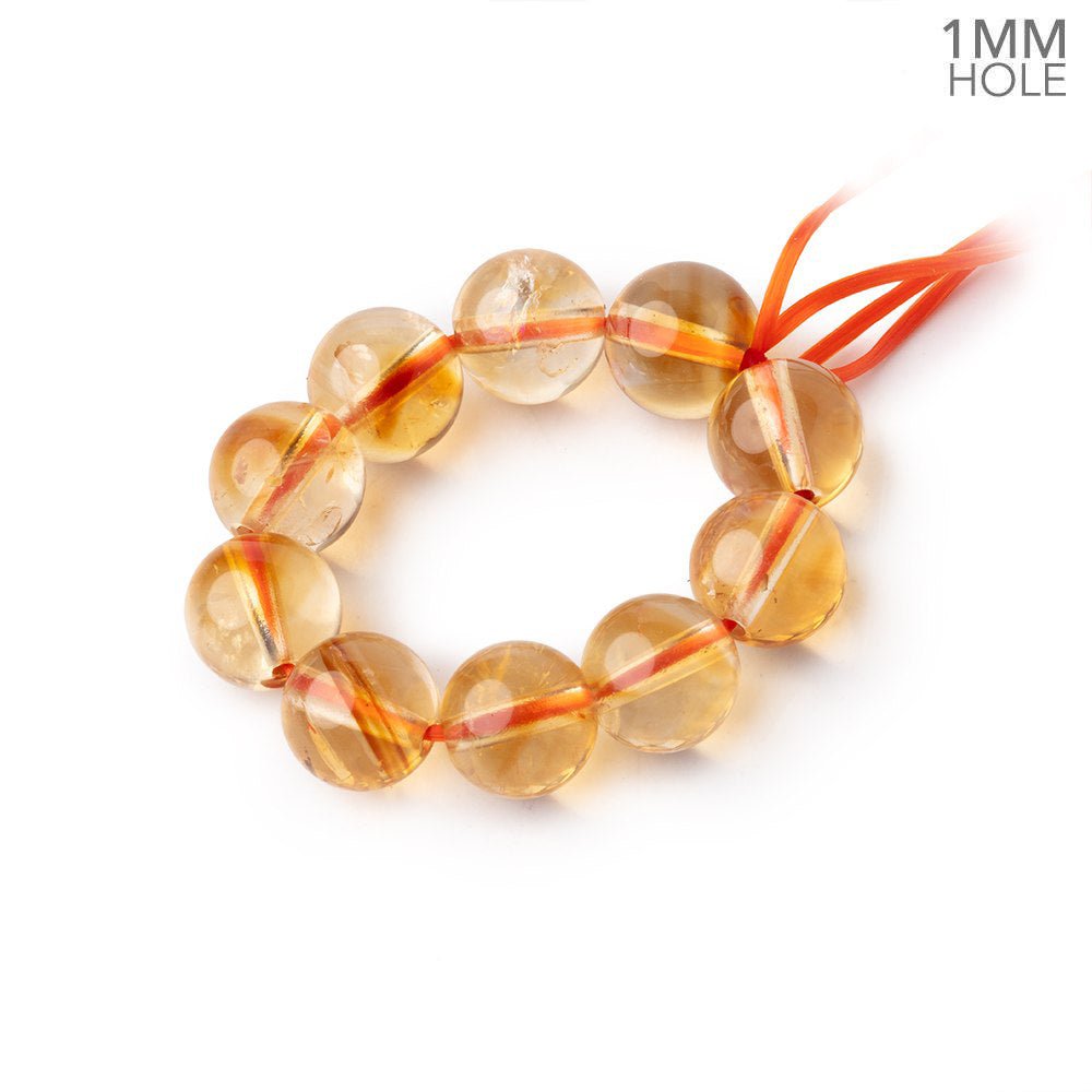 7mm Citrine 1mm Large Hole Plain Rounds Set of 10 - Beadsofcambay.com