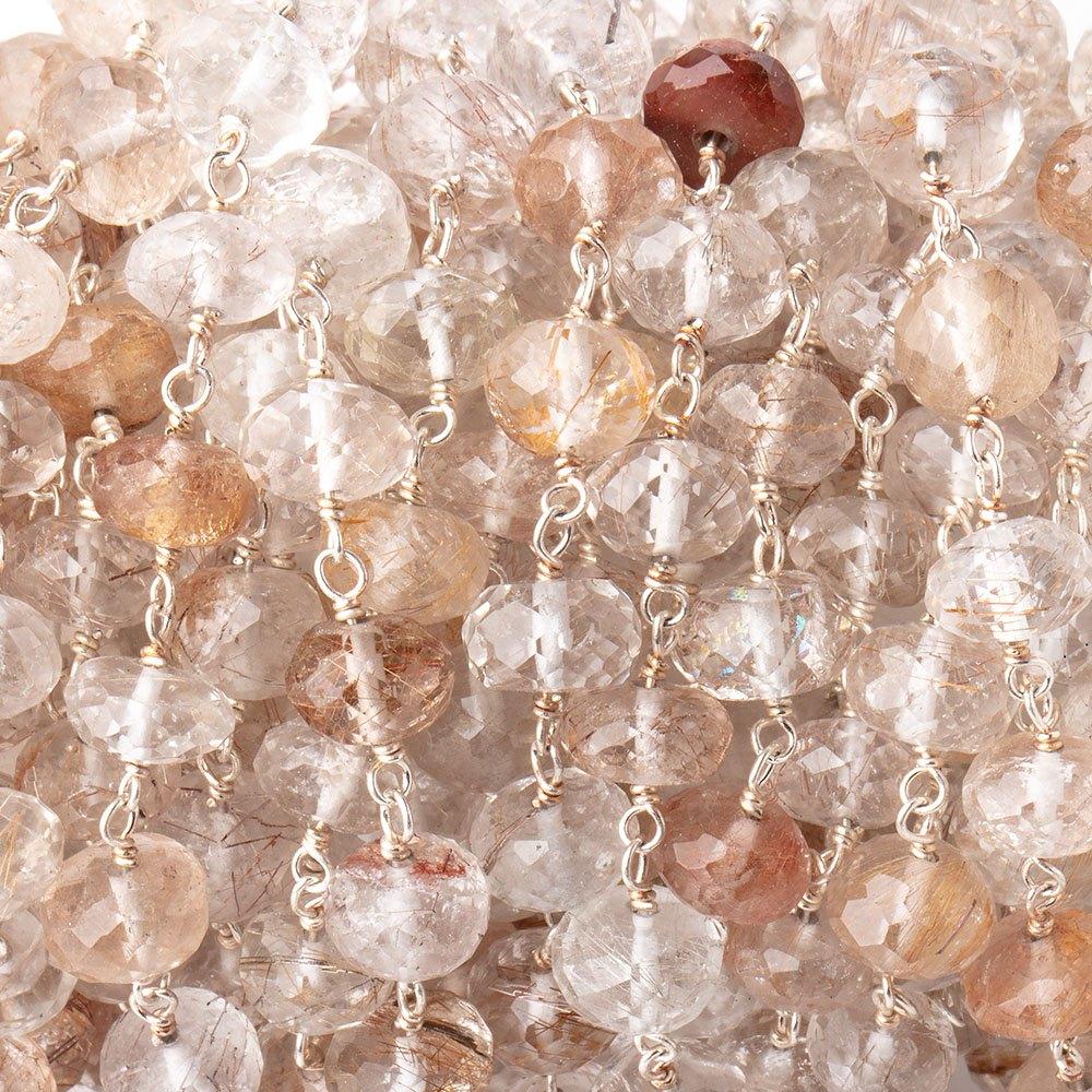 7mm Copper Rutilated Quartz Faceted Rondelles on .925 Silver Chain by the Foot - Beadsofcambay.com