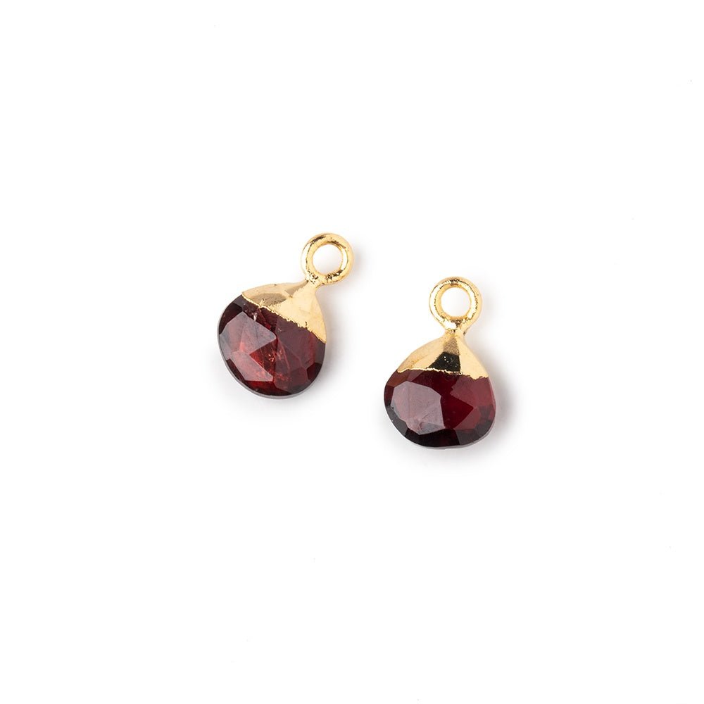 7mm Gold Leafed Garnet Faceted Heart Set of 2 Pendants - Beadsofcambay.com