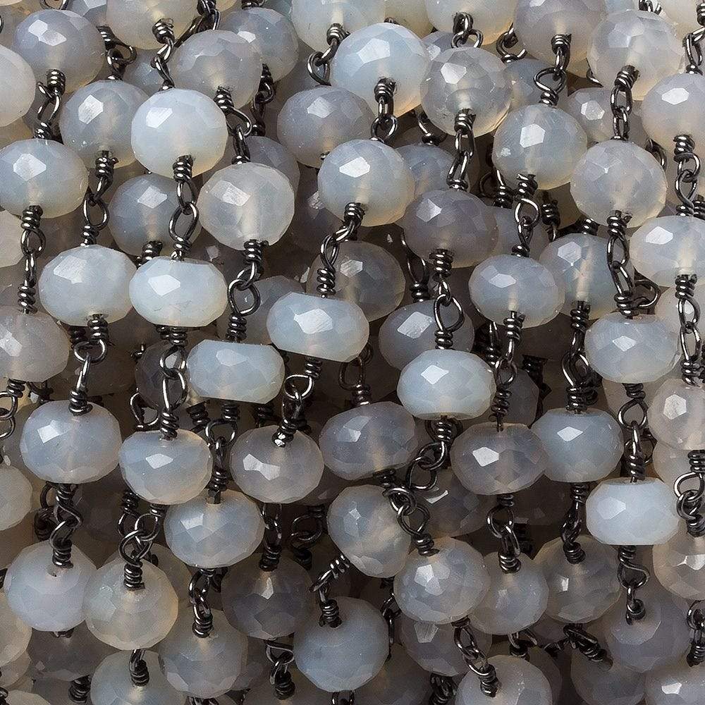 7mm Grey Chalcedony rondelle Black Gold Chain by the foot 27 pieces - Beadsofcambay.com