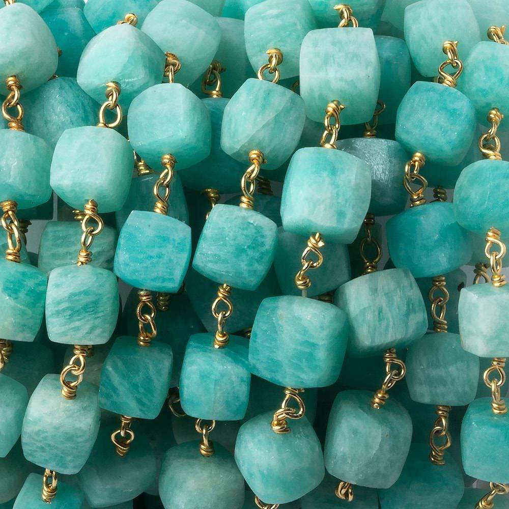 7mm Matte Amazonite cube Vermeil Chain by the foot 24 beads - Beadsofcambay.com