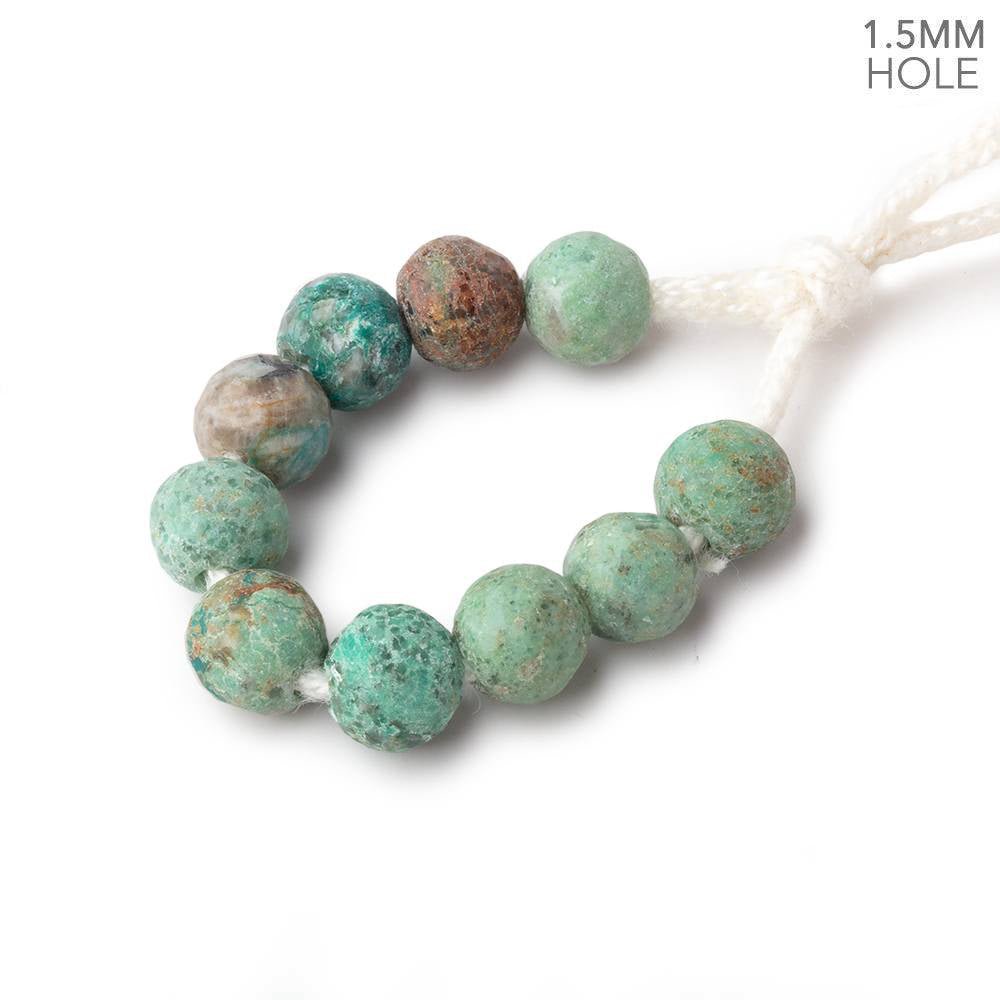 7mm Matte Chrysocolla 1.5mm Large Hole Faceted Rounds Set of 10 - Beadsofcambay.com