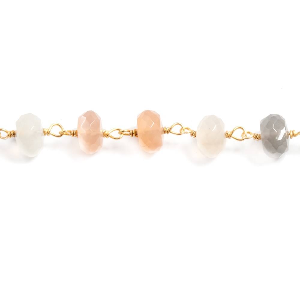7mm Multi Moonstone faceted rondelle Vermeil Chain by the foot 30 beads - Beadsofcambay.com