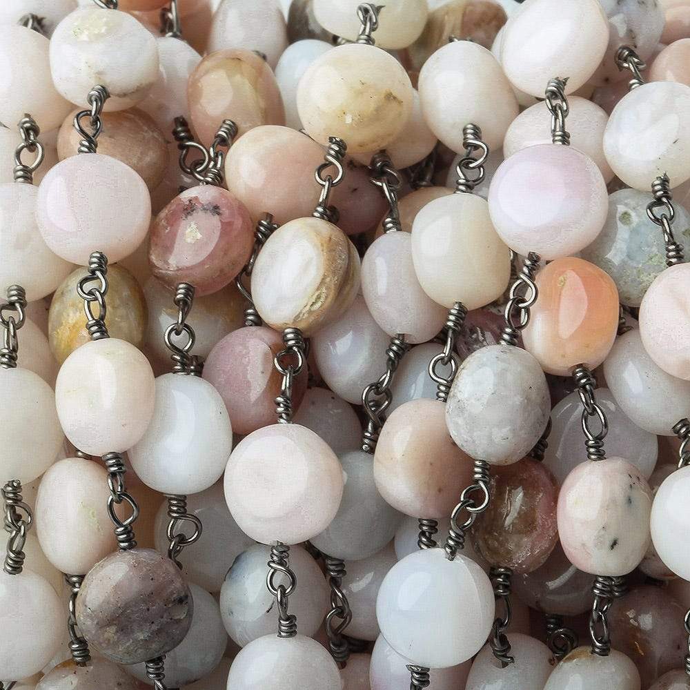 7mm Pink Peruvian Opal plain coin Black Gold plated Chain by the foot - Beadsofcambay.com