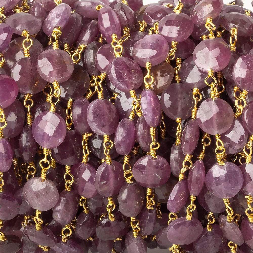 7mm Ruby faceted coin Vermeil Chain by the foot - Beadsofcambay.com