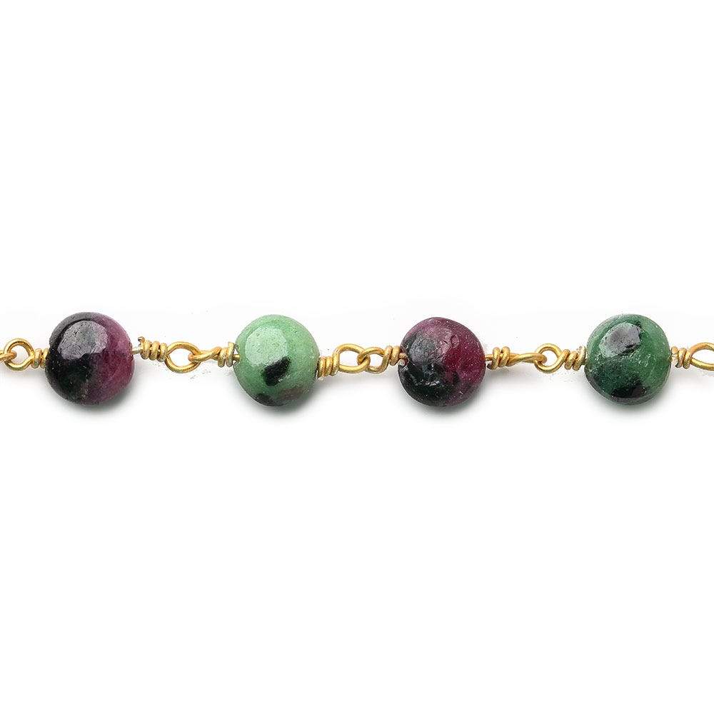7mm Ruby in Zoisite plain coin Vermeil Chain by the foot - Beadsofcambay.com