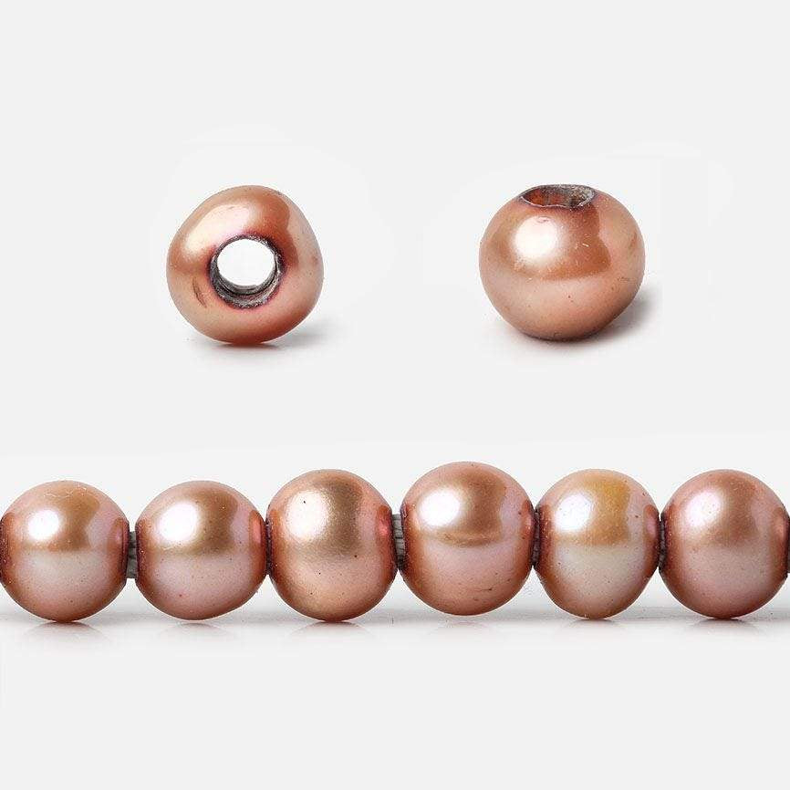7mm Salmon Large Hole Off Round Freshwater Pearls 15 inches 65 pieces - Beadsofcambay.com