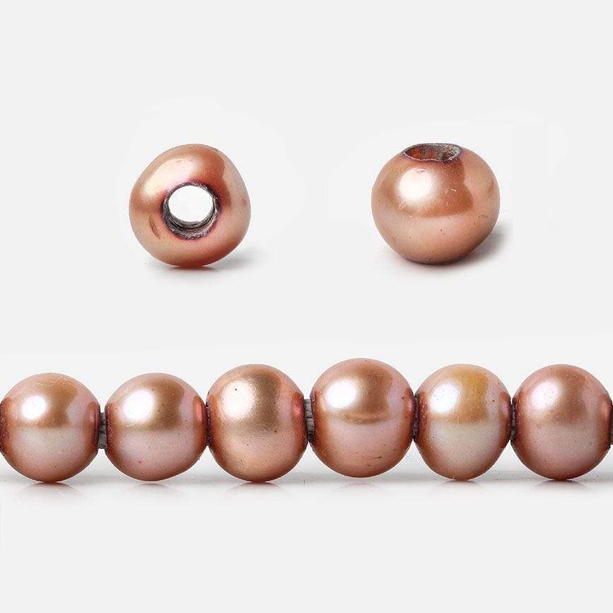7mm Salmon Large Hole Off Round Freshwater Pearls 15 inches 65 pieces - Beadsofcambay.com