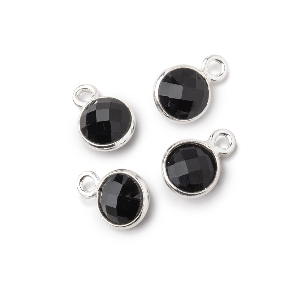 7mm Sterling Silver Bezel Black Onyx Faceted Coin Focal Pendants Set of 4 pieces - Beadsofcambay.com