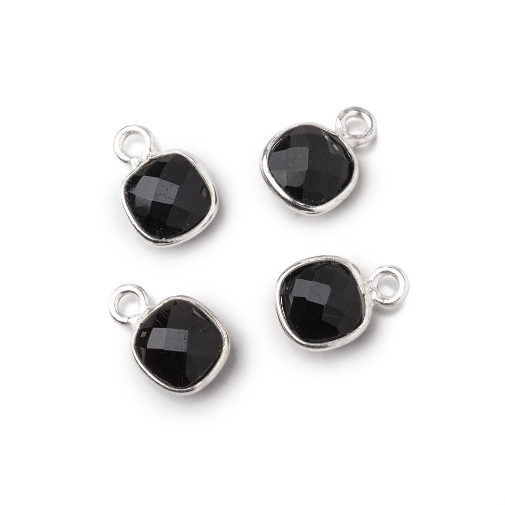 7mm Sterling Silver Bezel Black Onyx Faceted Pillow Focal Pendants Set of 4 pieces - Beadsofcambay.com