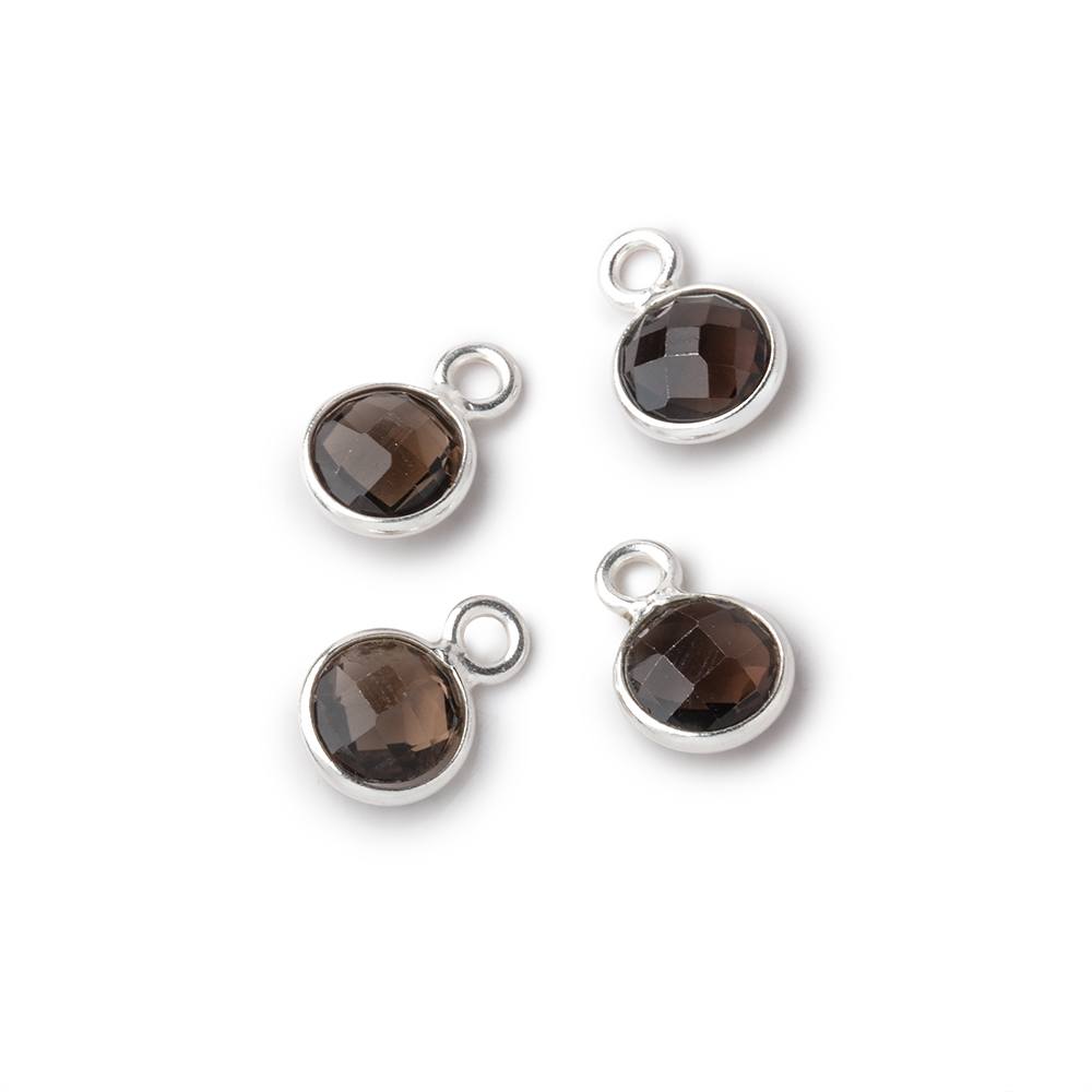 7mm Sterling Silver Bezel Smoky Quartz Faceted Coin Focal Pendants Set of 4 pieces - Beadsofcambay.com