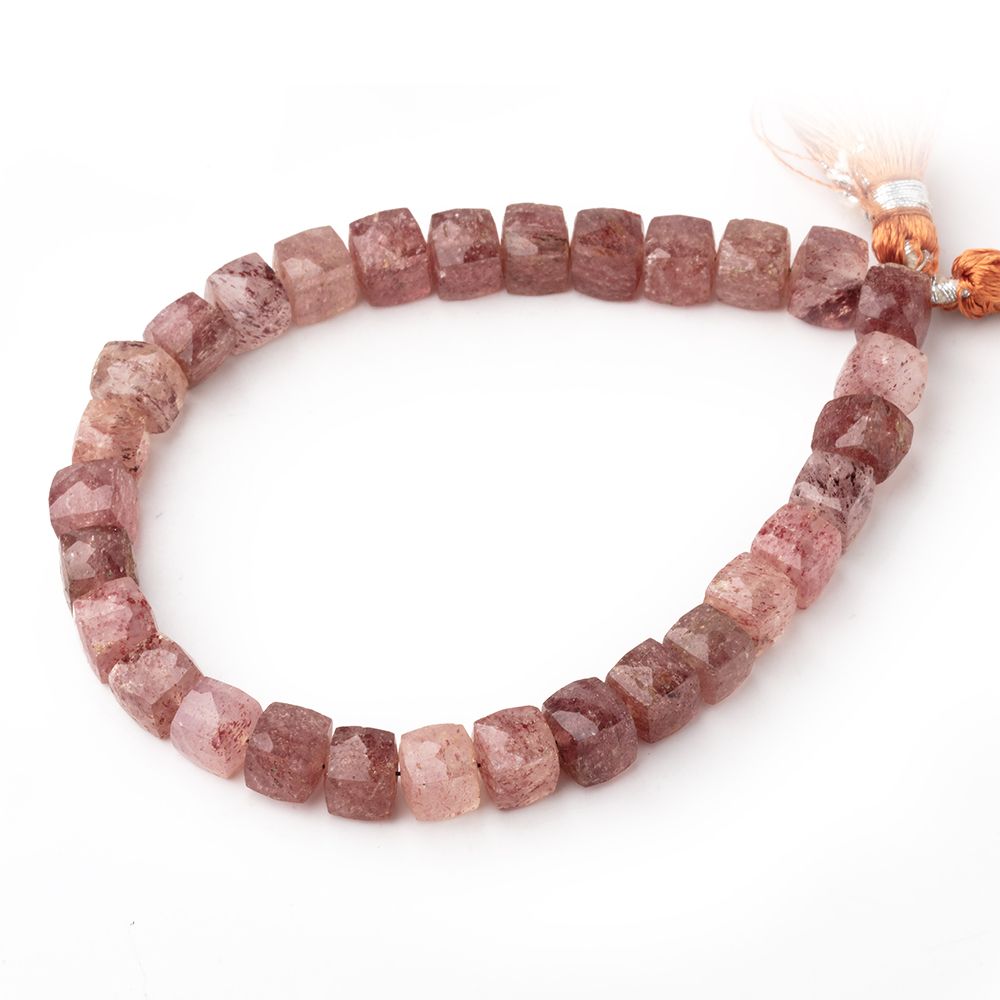 7mm Strawberry Quartz Faceted Cube Beads 8 inch 30 pieces - Beadsofcambay.com