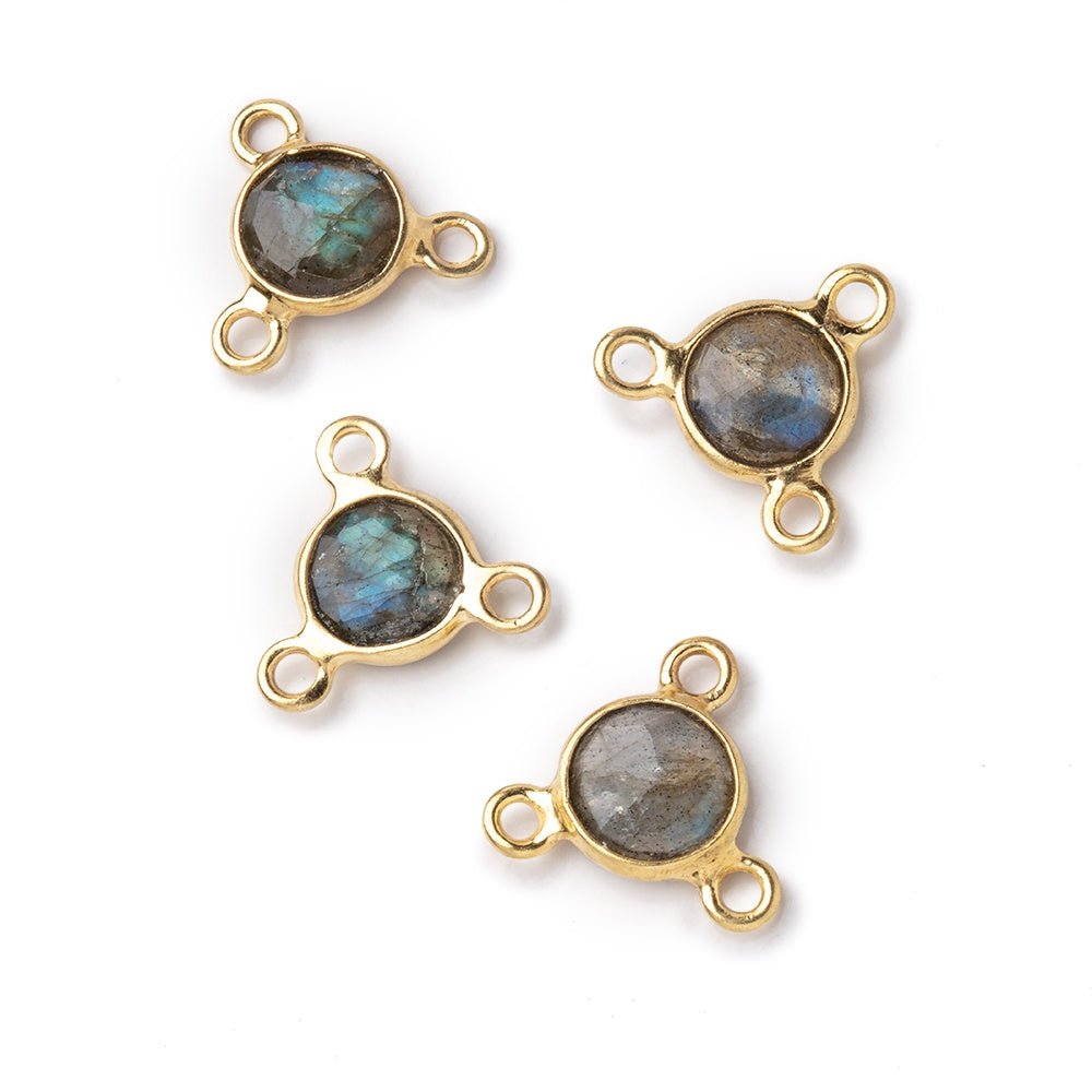 7mm Vermeil Bezel Labradorite Faceted Coin 3 Ring Connector 1 piece - Beadsofcambay.com