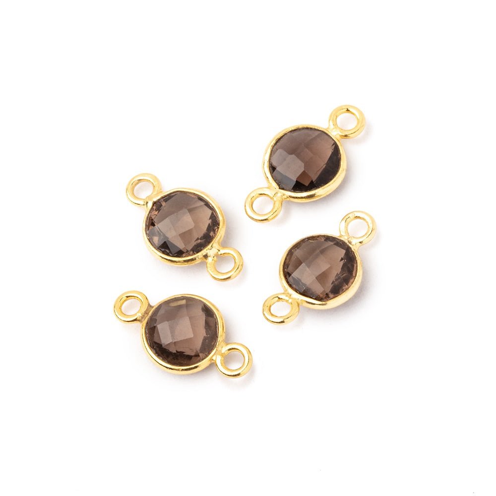 7mm Vermeil Bezel Smoky Quartz Faceted Coin Connector Set of 4 pieces - Beadsofcambay.com