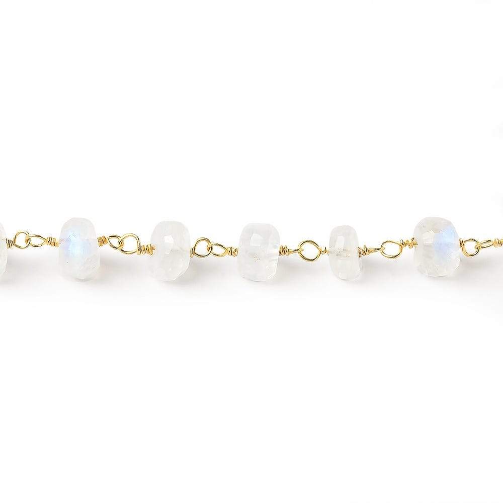 6mm Rainbow Moonstone Faceted Rondelle Beads on Vermeil Chain - Beadsofcambay.com