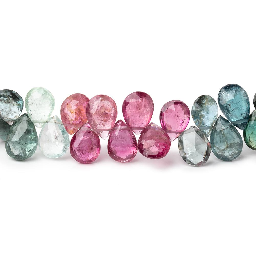 7x5-8x5.5mm Multi Color Tourmaline Faceted Pear Beads 8 inch 66 pieces - Beadsofcambay.com