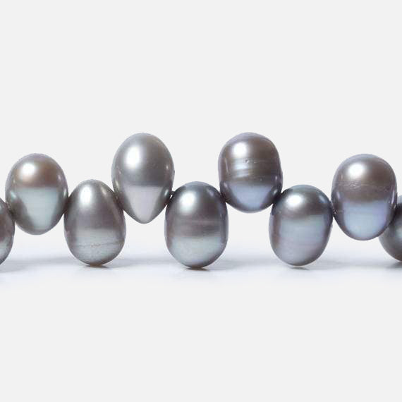 7x5-8x6mm Steel Silver Top Drilled Oval Freshwater Pearls 16 inch 84 pcs