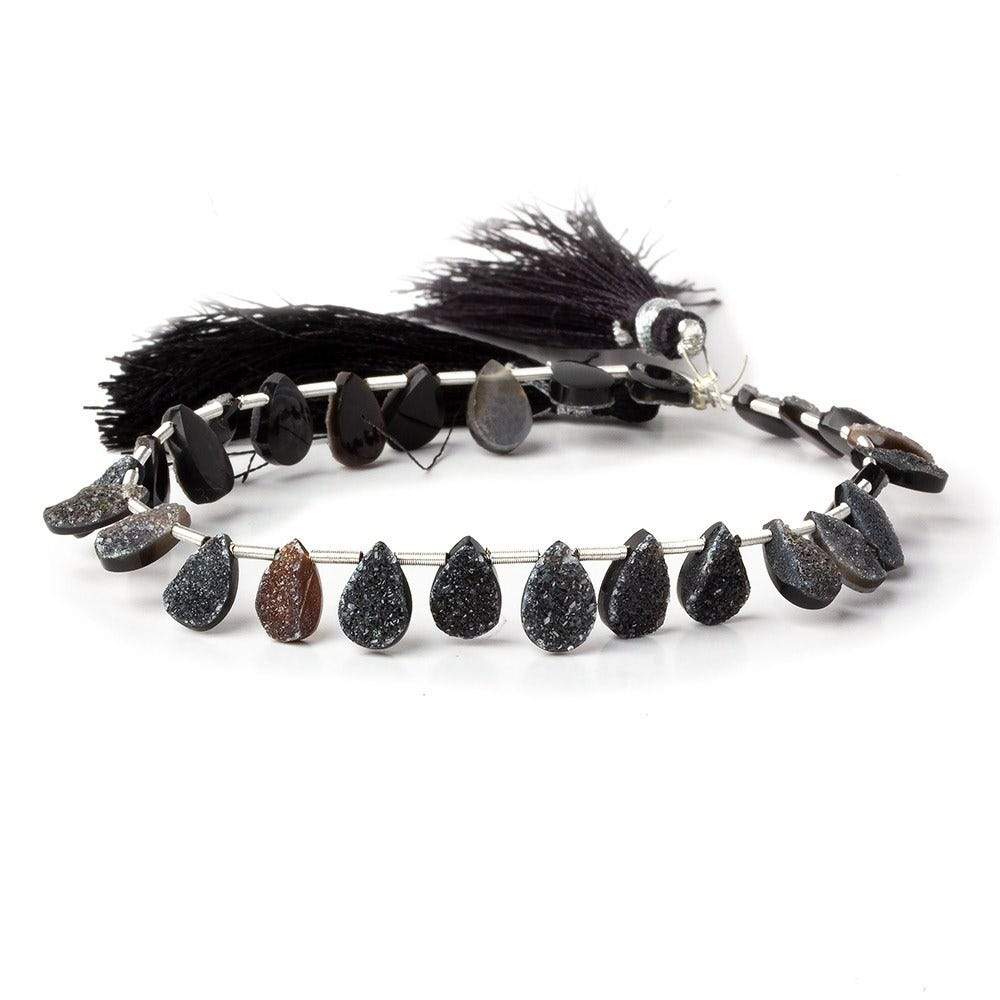 7x5-9x6mm Black Drusy Agate Pear Beads 8 inch 25 pieces - Beadsofcambay.com