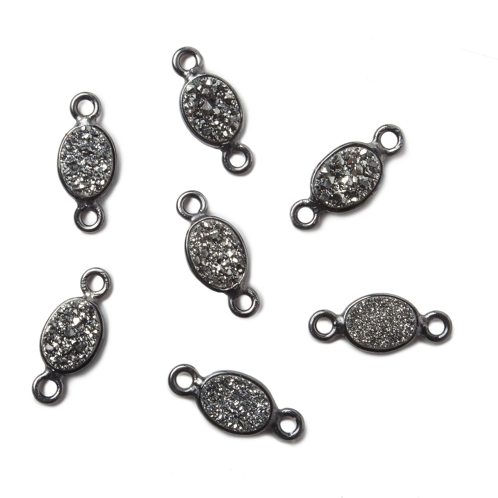 7x5mm Black Gold Bezel Metallic Platinum Drusy Oval Connector 1 piece - Beadsofcambay.com