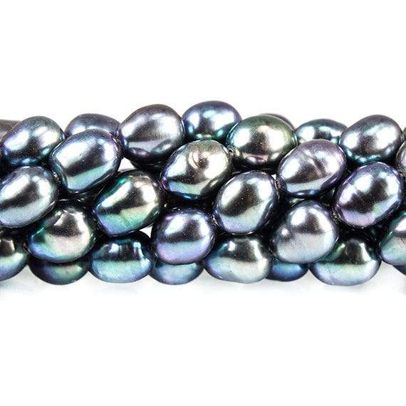 7x5mm Iridescent Aqua Straight Drilled Oval Freshwater Pearl 15 inch - Beadsofcambay.com