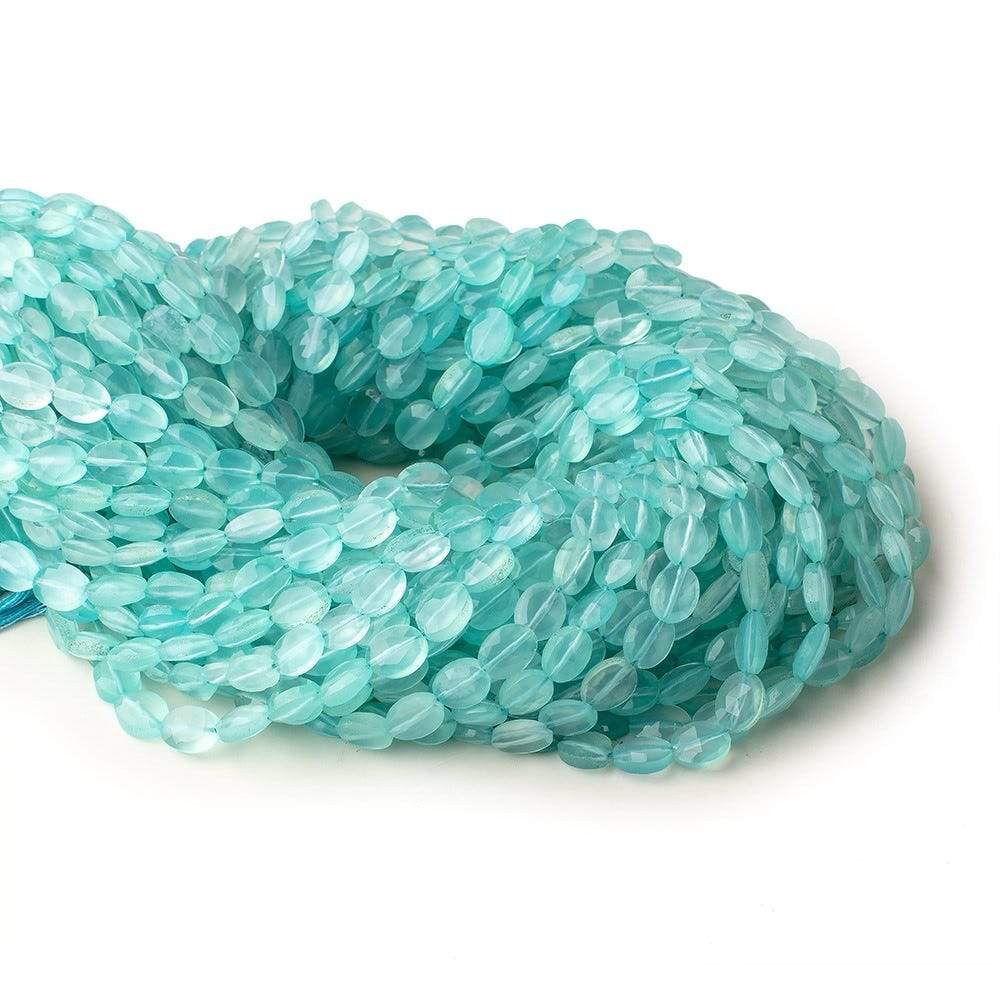 7x5mm Seafoam Blue Chalcedony straight drilled faceted ovals 13.5 inch 46 beads - Beadsofcambay.com