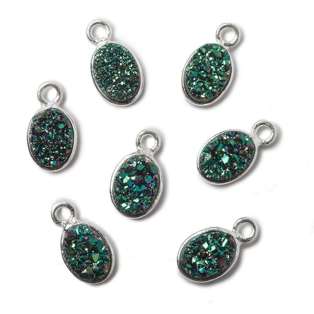 7x5mm Silver .925 Bezel Mystic Mermaid Green Drusy Oval Pendant 1 piece - Beadsofcambay.com