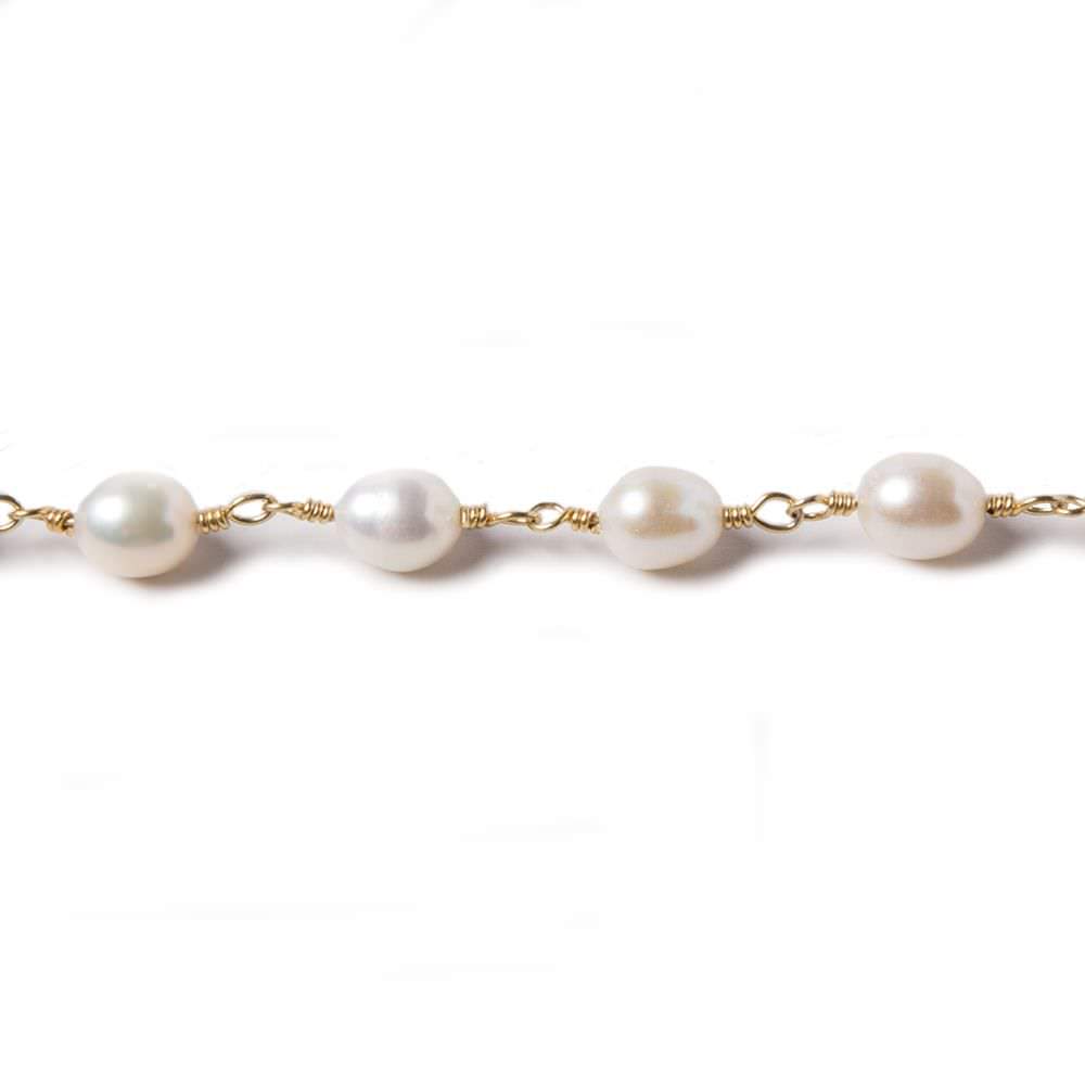 7x5mm White Oval Pearl Vermeil Chain by the foot 22 pcs - Beadsofcambay.com