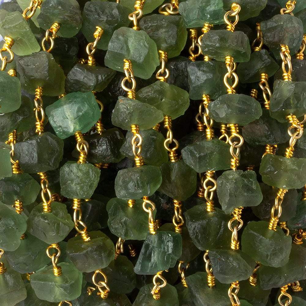 7x6-10x8mm Matte Green Apatite Chips Gold plated Chain by the foot 26 pieces - Beadsofcambay.com