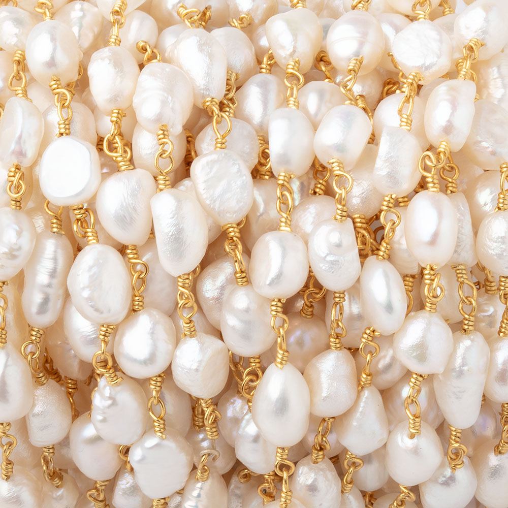 7x6-8x6mm White Baroque Pearls on Gold Plated Chain - Beadsofcambay.com