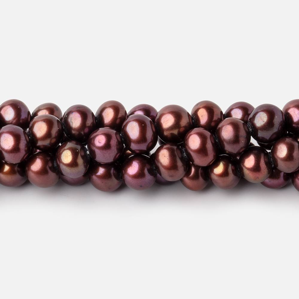 7x6mm Cherry Chocolate Side Drilled Off Round Freshwater Pearls 15.5 inch 68 pieces - Beadsofcambay.com