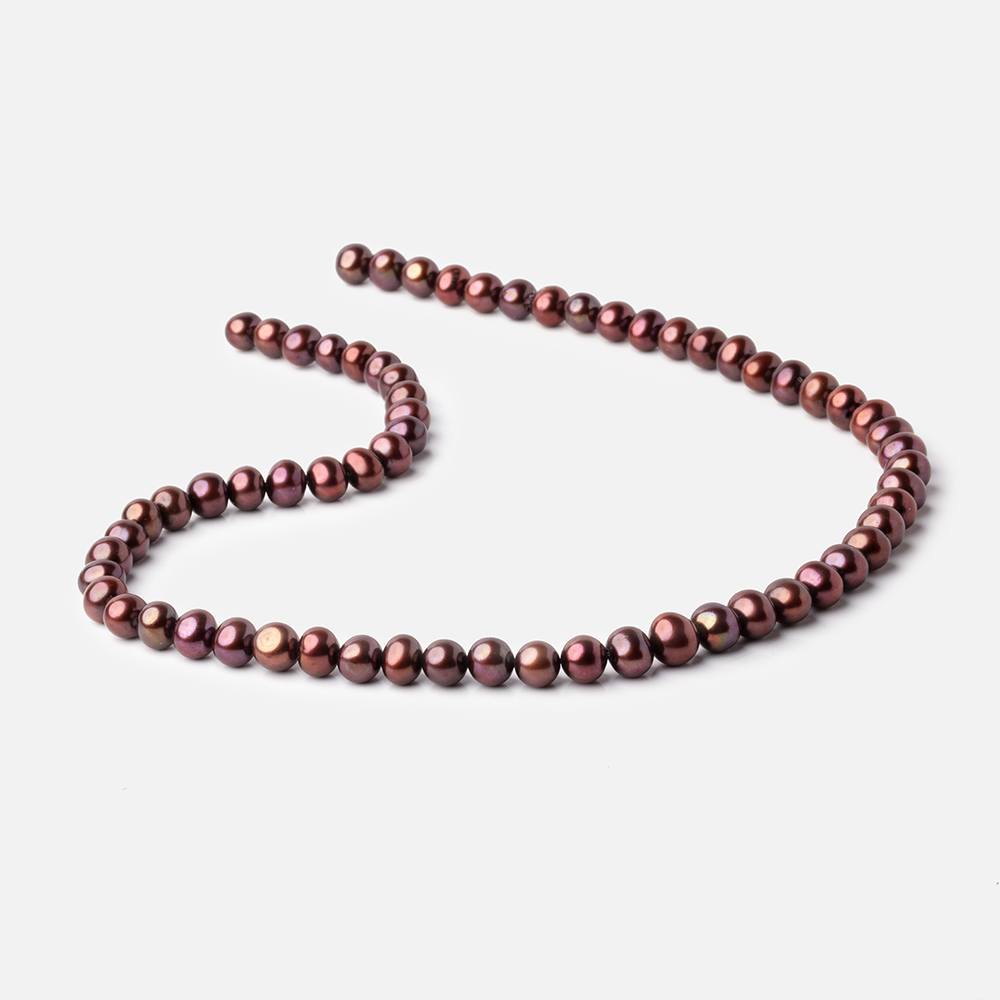 7x6mm Cherry Chocolate Side Drilled Off Round Freshwater Pearls 15.5 inch 68 pieces - Beadsofcambay.com