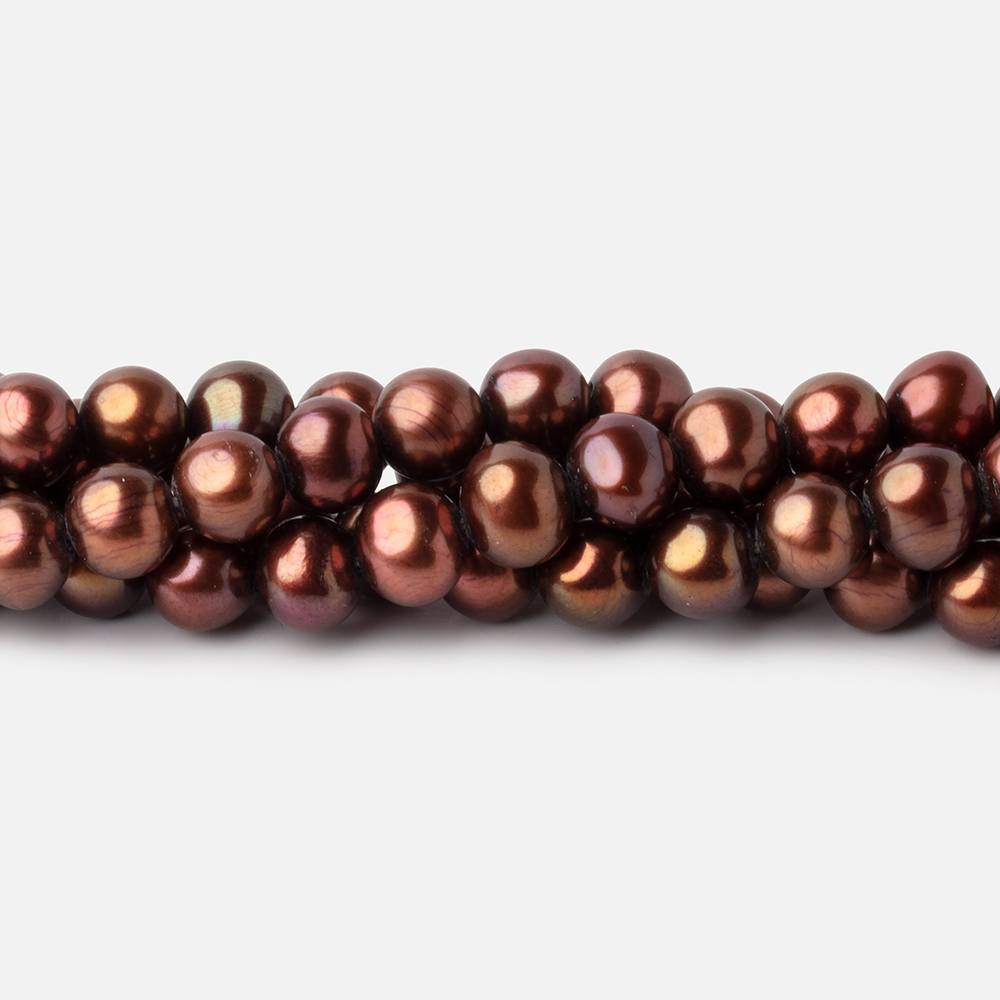7x6mm Chocolate Brown Side Drilled Off Round Freshwater Pearls 15.5 inch 68 pieces - Beadsofcambay.com